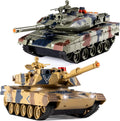 1/24 RC Battle Tank Set, control remoto USA M1A2 y Ger Leopard II Army Toy que dispara, juguete modelo tanque 2.4G para niños a partir de 8 años con efectos de sonido, luces y humo