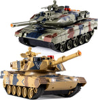 1/24 RC Battle Tank Set, control remoto USA M1A2 y Ger Leopard II Army Toy que dispara, juguete modelo tanque 2.4G para niños a partir de 8 años con efectos de sonido, luces y humo