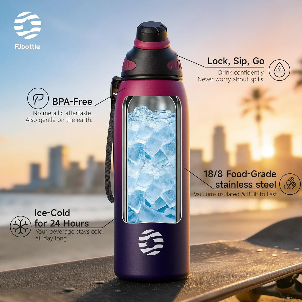 FJbottle Botella de agua aislada de acero inoxidable de 20 onzas sin tapa