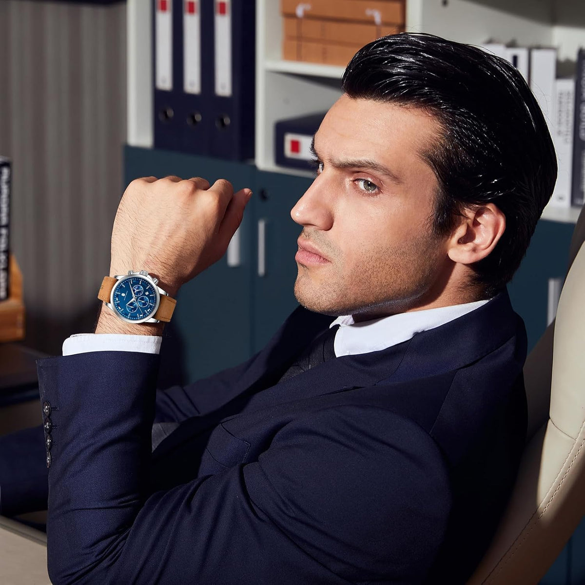 SAPPHERO Relojes cronógrafos para hombre, reloj analógico de acero inoxidable casual original para negocios, 50M, impermeable, luminoso, con esfera de fecha, regalo para hombre