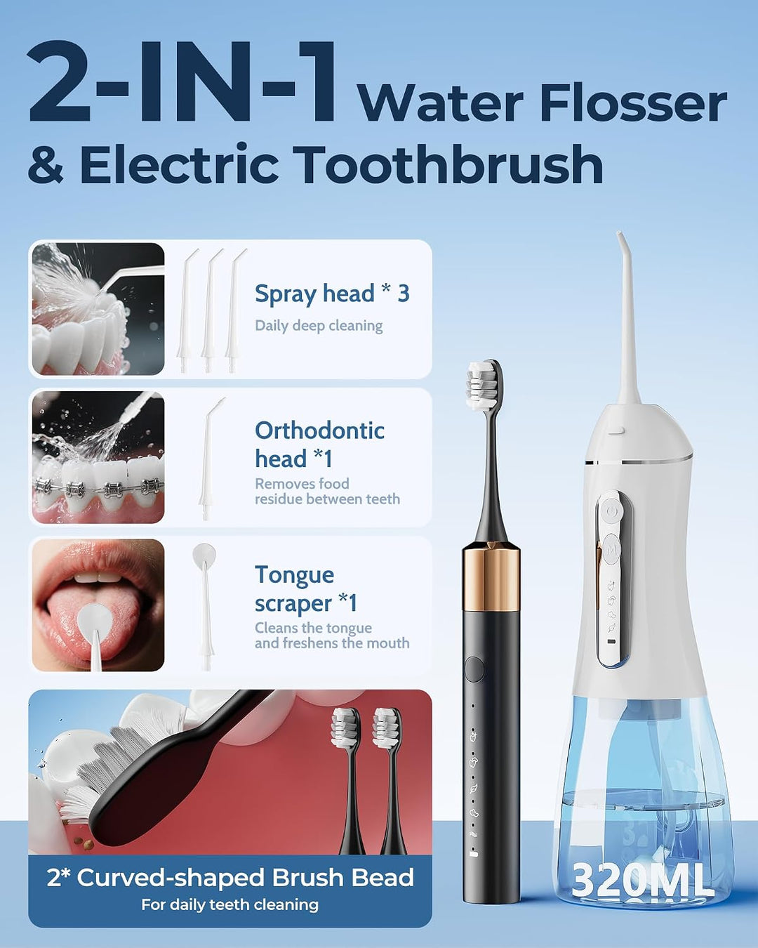Cepillo de dientes eléctrico sónico y hilo dental eléctrico para ad...