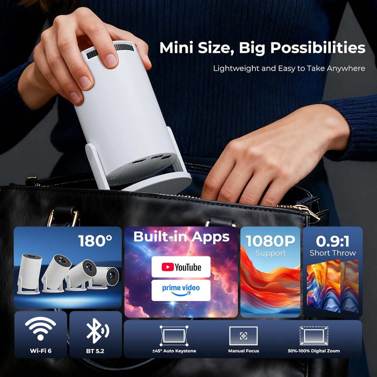 [Aplicaciones integradas] ClokoWe Mini proyector con WiFi y Bluetoo...