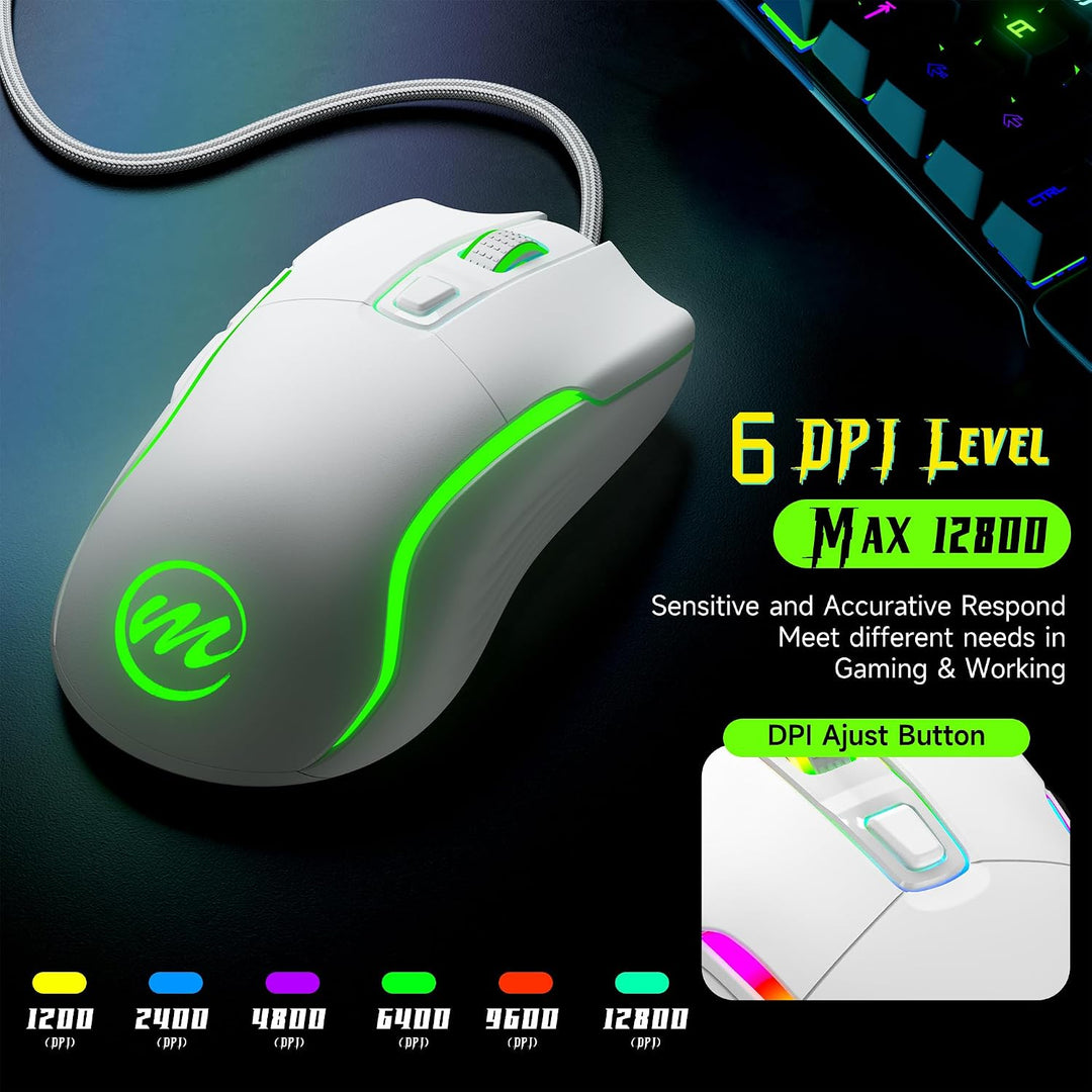 memzuoix Mouse para juegos con cable RGB - 6 DPI ajustables hasta 1...