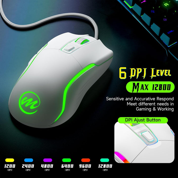 memzuoix Mouse para juegos con cable RGB - 6 DPI ajustables hasta 1...
