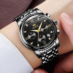 OLEVS Relojes de Oro para Hombres Reloj de Pulsera de Lujo a Prueba de Agua Gran Cara Elegante Acero Inoxidable Analógico Cuarzo Fecha Cronógrafo Luminoso Lectura Fácil Relojes de Negocios Regalos para Hombres Graduación