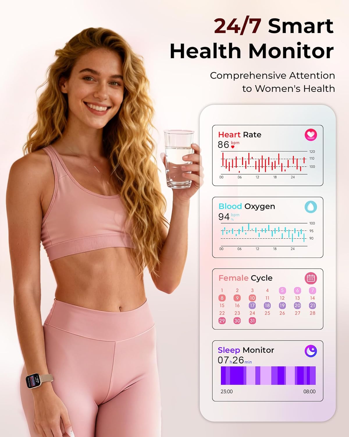 Iaret Reloj inteligente para mujer, juego de regalo de 4 bandas y encanto, rastreador de fitness HD de 1.75 pulgadas con llamadas Bluetooth, monitor de sueño SpO2 de frecuencia cardíaca, más de 120