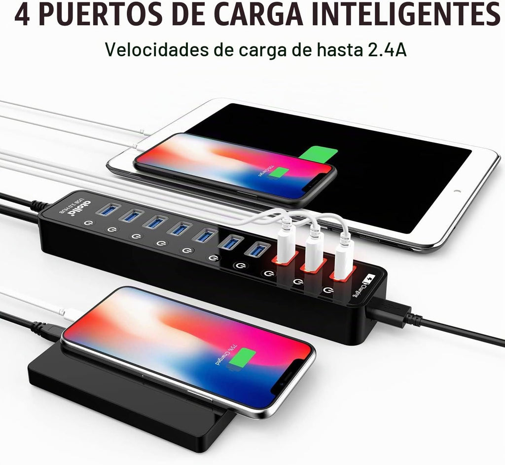 atolla, hub USB 3.0 de 11 puertos, alimentado, adaptador 12V/4A