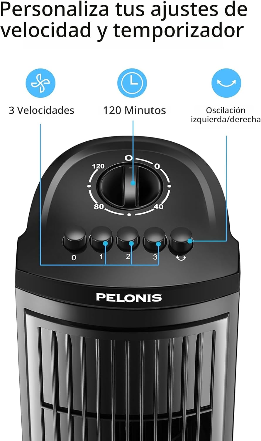 PELONIS Ventilador de torre oscilante de 30 pulgadas con 3 ajustes...