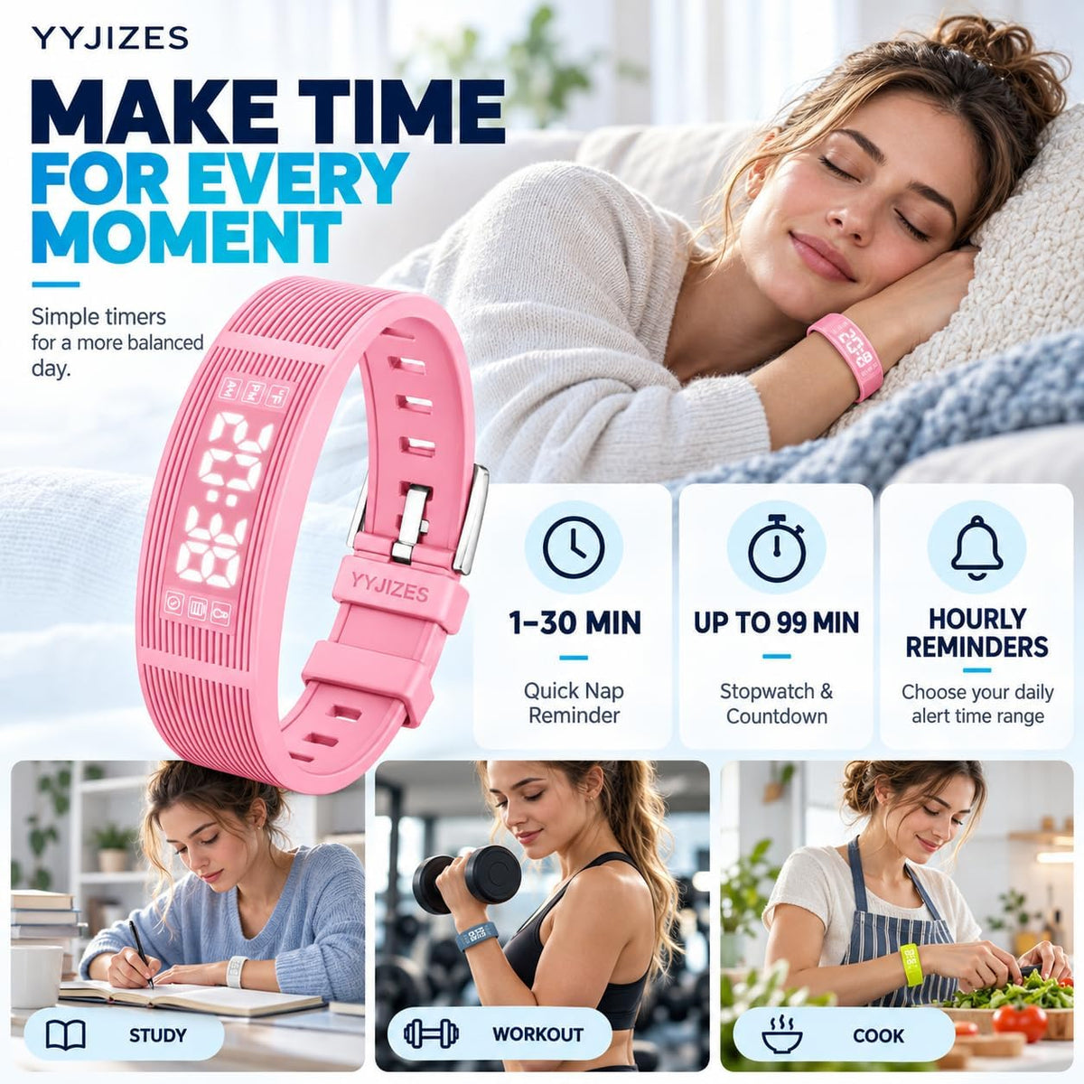Nueva actualización para 2027 Reloj despertador para personas que duermen pesadas, pulsera vibratoria, pulsera de choque para adolescentes, reloj silencioso para niños, para despertador