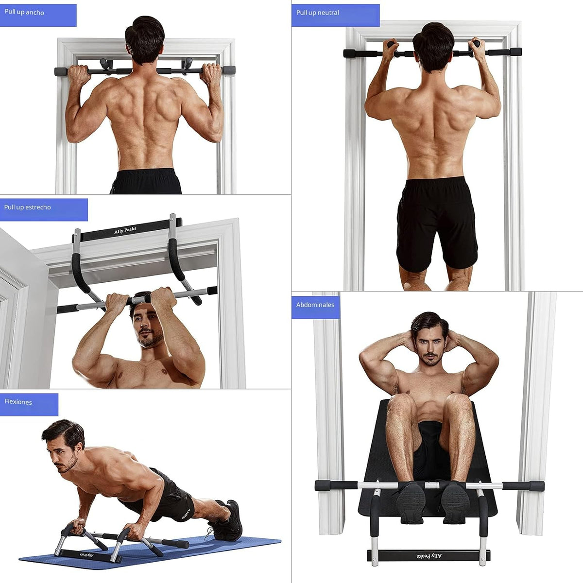 Ally Peaks Barra de dominadas para puerta | Límite máximo de acero grueso de 440 libras para la parte superior del cuerpo | Fuerza de agarre múltiple para puerta | Barra de dominadas interior para
