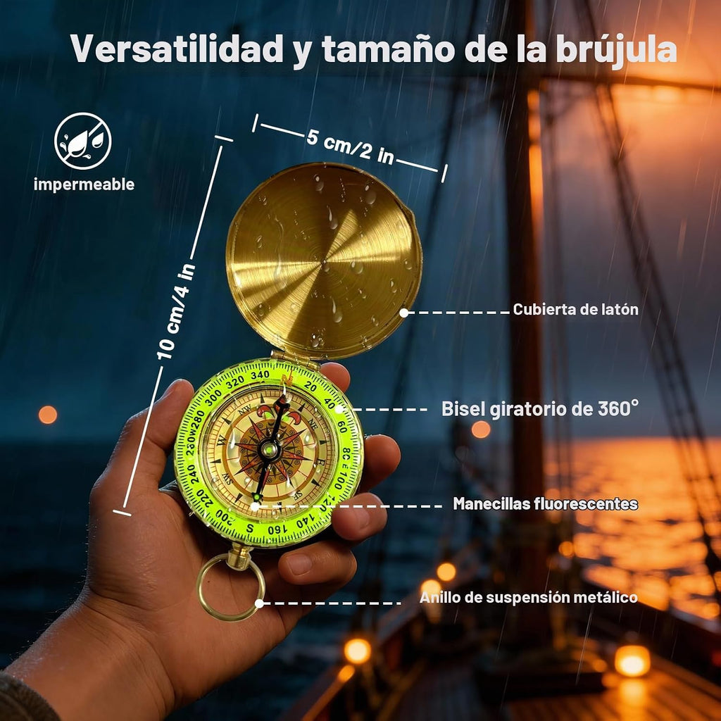 Telescopio pirata retro con zoom con mapa del tesoro de 25 x 30 pulgadas, telescopio portátil plegable de mano, monocular vintage para niños y equipo de supervivencia, brújula de bolsillo