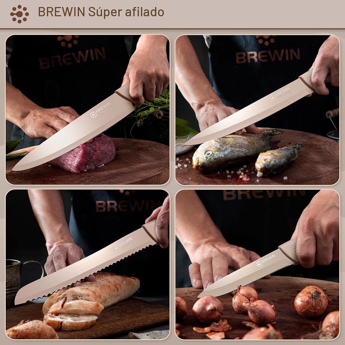 Brewin - Juego de cuchillos de cocina de 8 piezas con bloque universal y