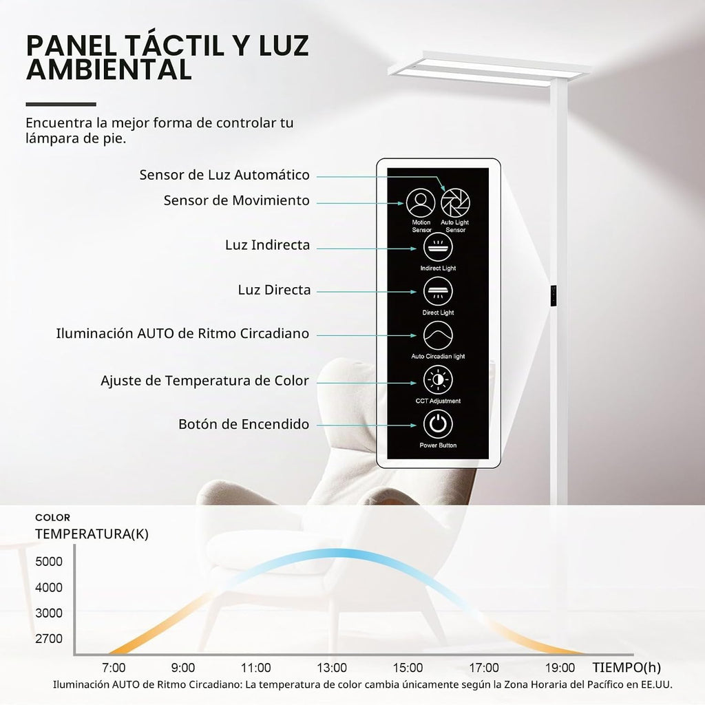 Lámpara 76" lámpara de pie del sensor de movimiento, lámpara derecha