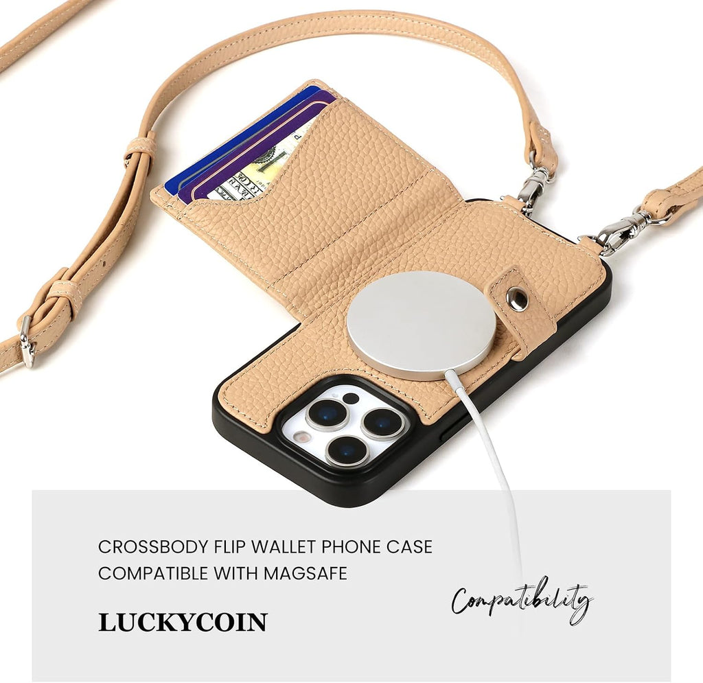 Funda de cuero Crossbody Wallet para iPhone 15 Pro - Beige
