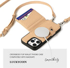 Funda de cuero Crossbody Wallet para iPhone 15 Pro - Beige