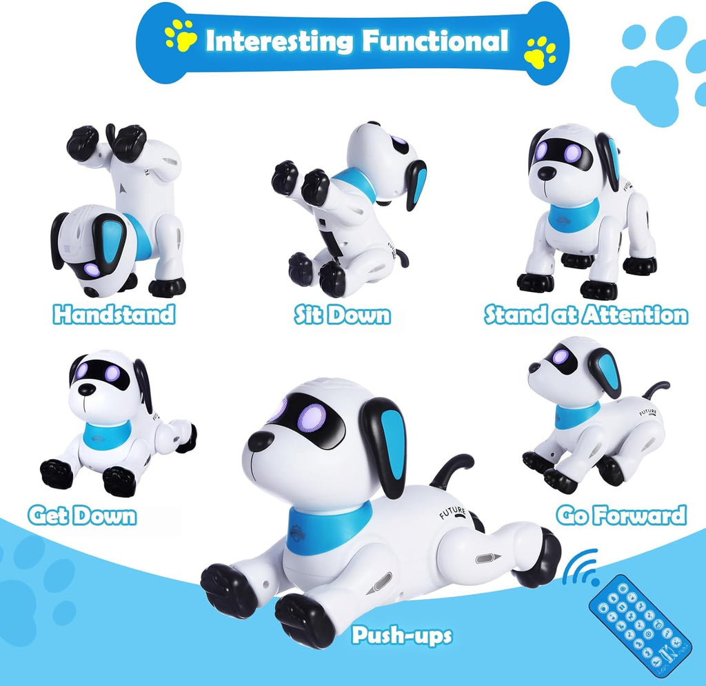 yiman Robot de juguete para perros con control remoto, robot inteligente programable para niños de 3 años en adelante, baile y sonido interactivos, juguetes de acrobacias RC con ojos LED, juguete electrónico para mascotas para niños y niñas (rosa)