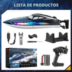 Barco de control remoto RC de 30 KMH con 7 modos de luz LED, impermeable, eléctrico, Azul