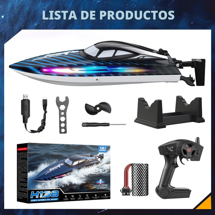 Barco de control remoto RC de 30 KMH con 7 modos de luz LED, imperm...