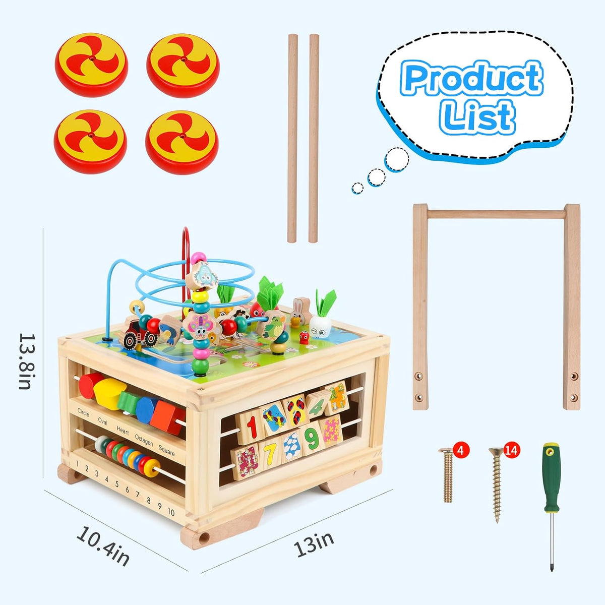 Cubo de actividades de madera 7 en 1, juguete Montessori, juguete educativo multipropósito de aprendizaje para bebé niño pequeño niño de 1+ año, regalo de primer cumpleaños para niño, laberinto de