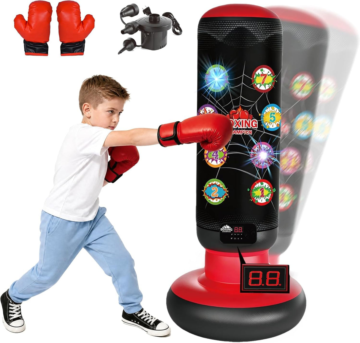 Saco Inflable de Boxeo para Niños, Saco de Boxeo de 63" con Bomba Eléctrica