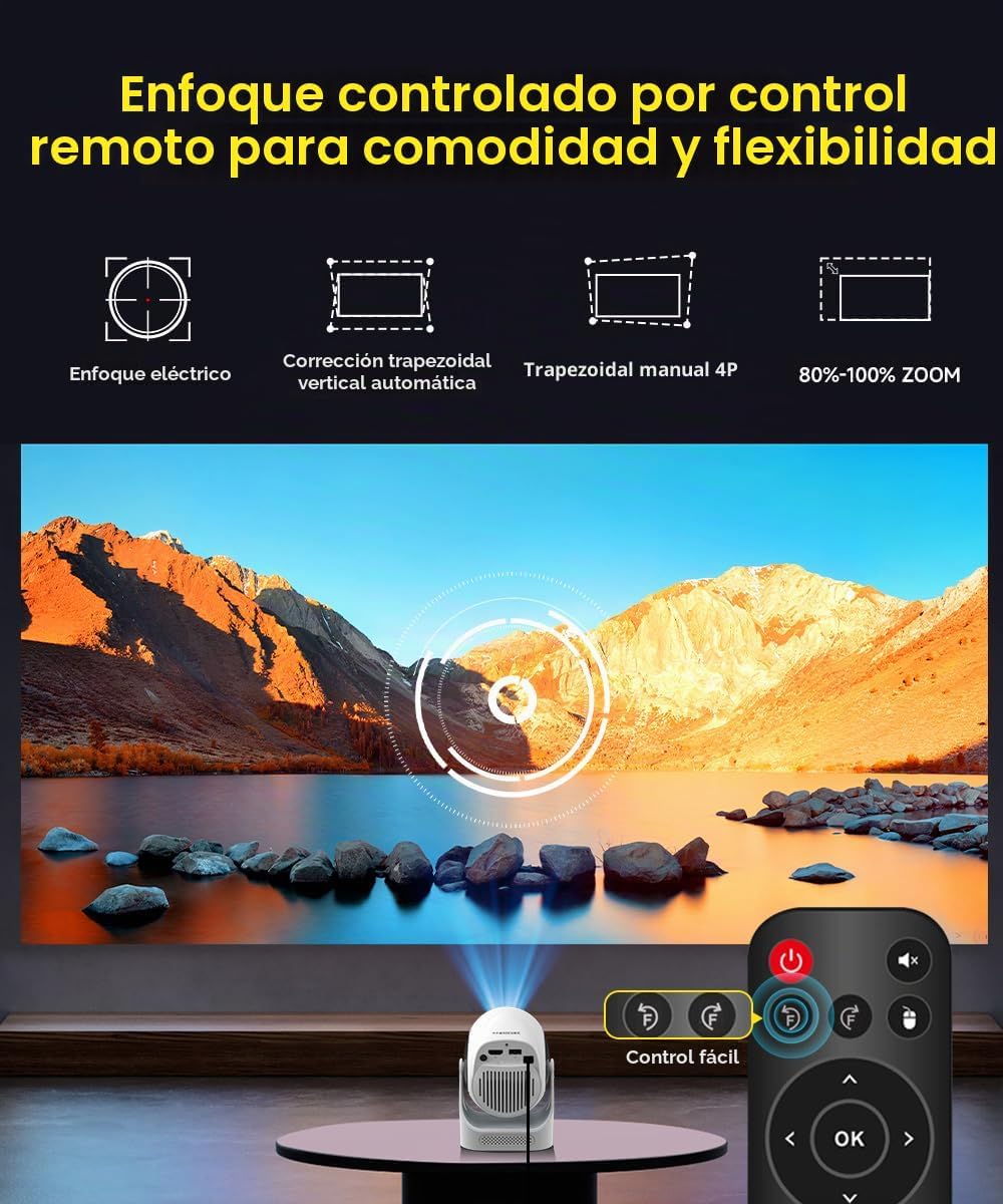 【Enfoque Eléctrico】Proyector con WiFi 6 y Bluetooth 5.0, Mini Portá...