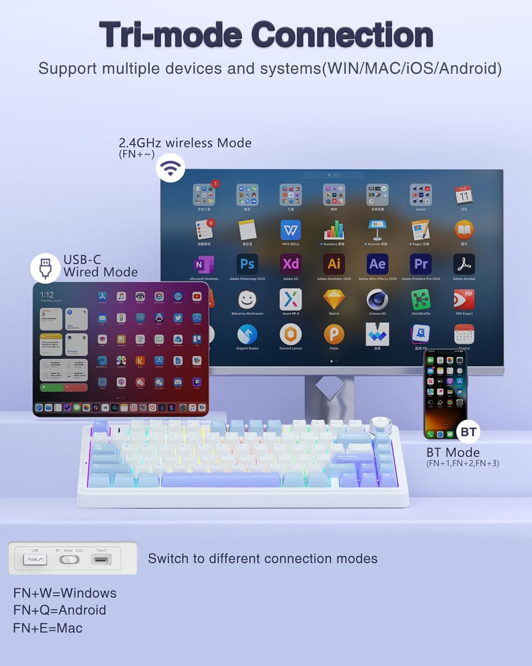 AULA - Teclado mecánico inalámbrico F75 75% con montaje en junta, t...
