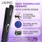 IKonic Alisador y rizador de pelo de cerámica 100% turmalina, Negro