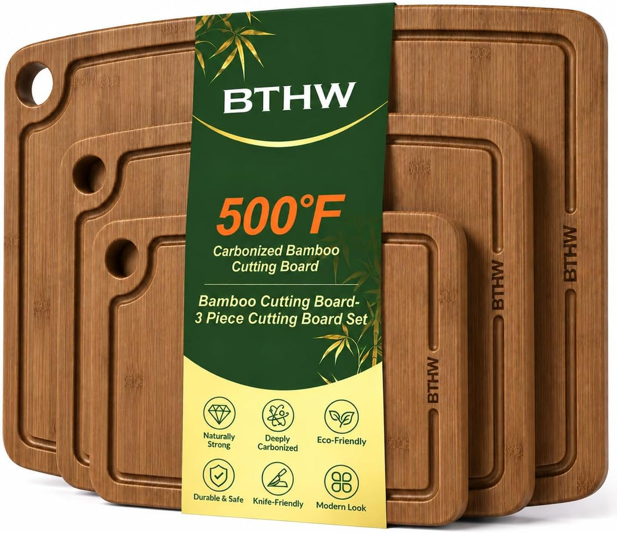 Tabla de cortar de bambú de 3 piezas, juego de tablas de cortar de madera