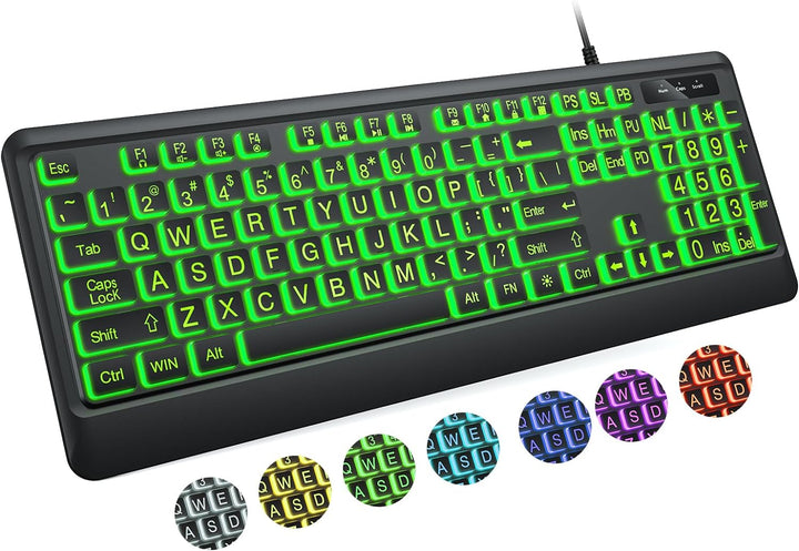 KOPJIPPOM Teclado de Impresión Grande - 7 Colores de Retroiluminaci...