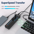 vantisan, A2011, hub USB 3.0 de 11 puertos, alimentado, con puerto de carga inteligente