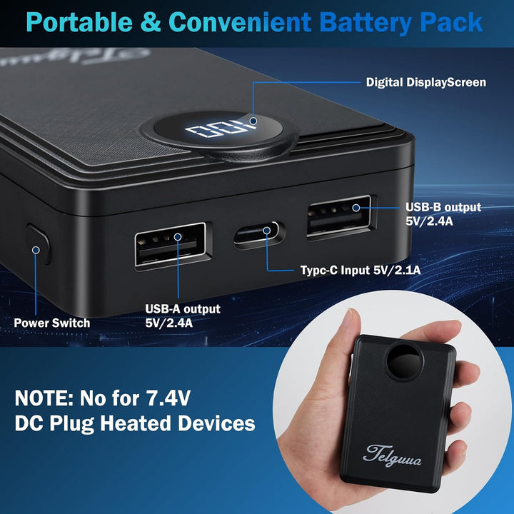 Telguua Paquete de batería de chaleco térmico de 12000 mAh, batería...