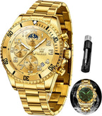 OLEVS Relojes para hombre, de cara grande, de acero inoxidable, resistente al agua, con fecha, analógicos, de cuarzo, modernos, de negocios, relojes de pulsera para hombre