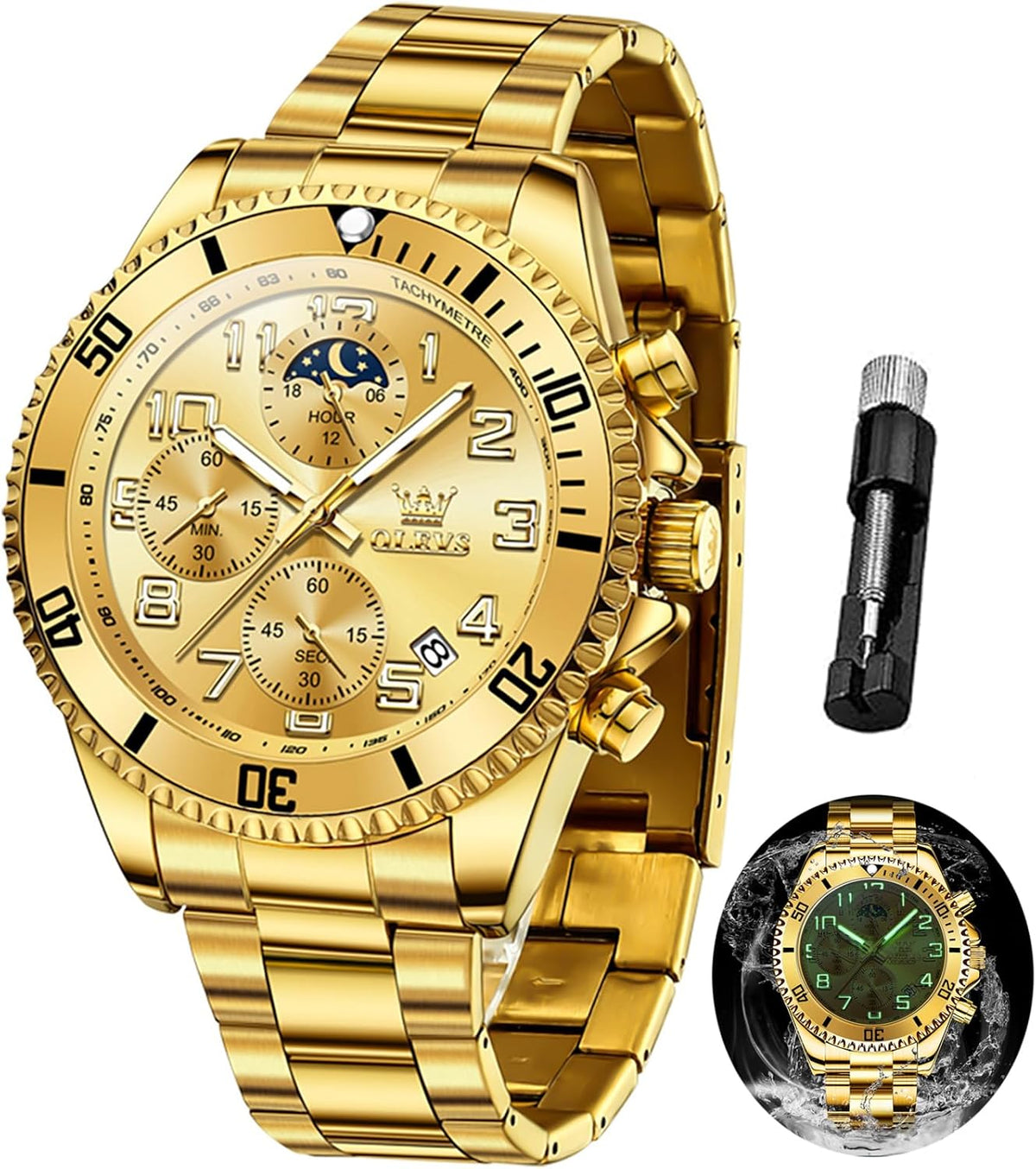 OLEVS Relojes para hombre, de cara grande, de acero inoxidable, resistente al agua, con fecha, analógicos, de cuarzo, modernos, de negocios, relojes de pulsera para hombre