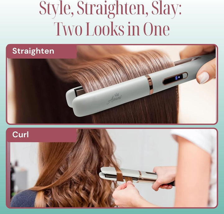 Asani Plancha plana 2 en 1 para alisar y rizar el cabello, tecnolog...