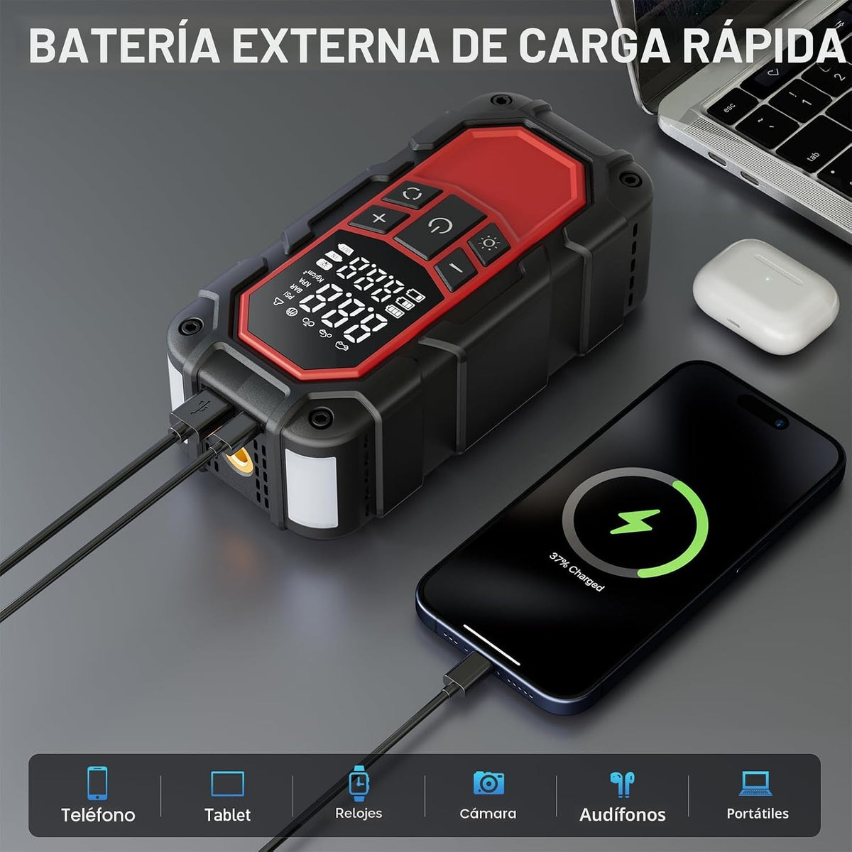 Arrancador con compresor de aire, batería de coche (gasolina 9.0\/6...