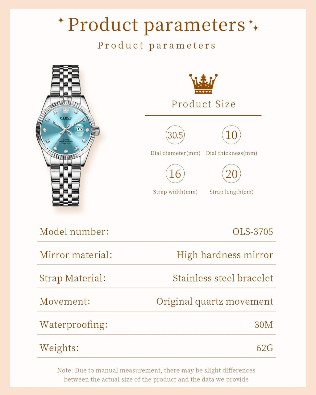 OLEVS Reloj de pulsera analógico de cuarzo para mujer, de acero inoxidable, impermeable, luminoso, de dos tonos, para mujer