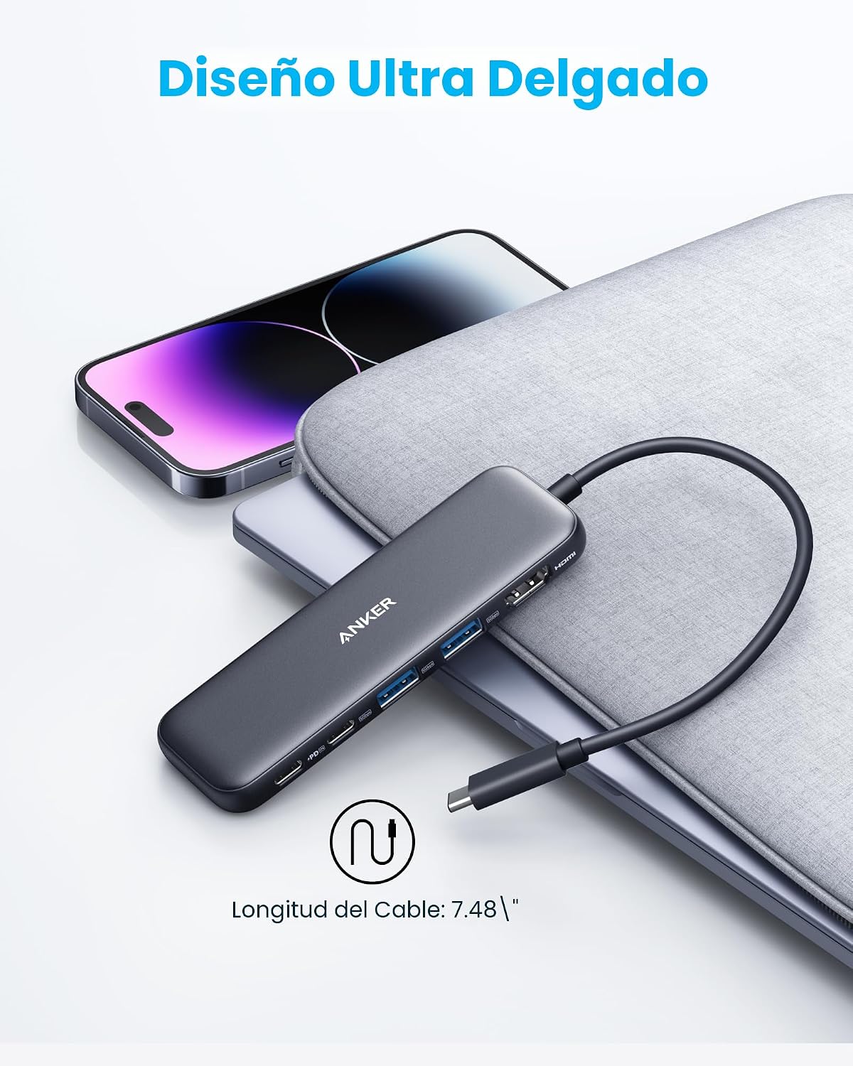 Anker Hub USB C, divisor USBC a HDMI 5 en 1 con pantalla 4K, 1 puer...