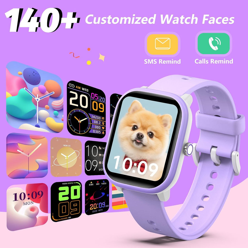 Wach - Reloj inteligente para niños de 6 a 15 años, monitor de actividad física de 1.8 pulgadas, no necesita teléfono, podómetro, monitor de sueño resistente al agua, juego de rompecabezas para niñas, niños, adolescentes, regalo de cumpleaños (morado)