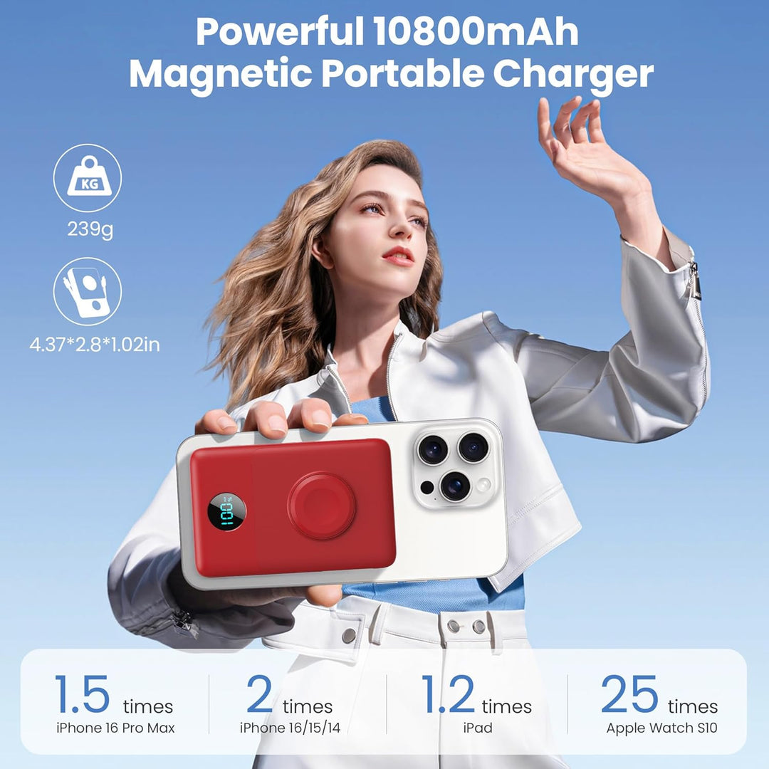 Cargador portátil magnético 6 en 1 para iPhone con cables integrado...