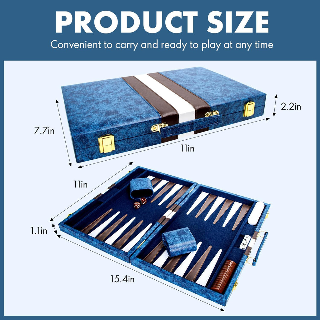 ARUOHHA Juegos clásicos de backgammon para adultos, funda de cuero de lujo, interior de fieltro, juego de backgammon de viaje portátil para fiestas y juegos familiares, juego de mesa popular de