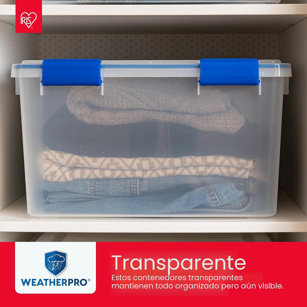 IRIS USA - Contenedor organizador de plástico hermético de 16 cuartos de galón con tapa duradera y sello y hebillas de cierre seguro