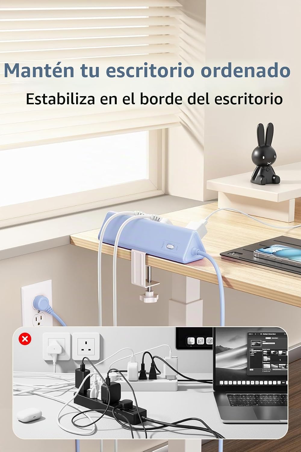 Regleta de alimentación con abrazadera de escritorio USBC, carga