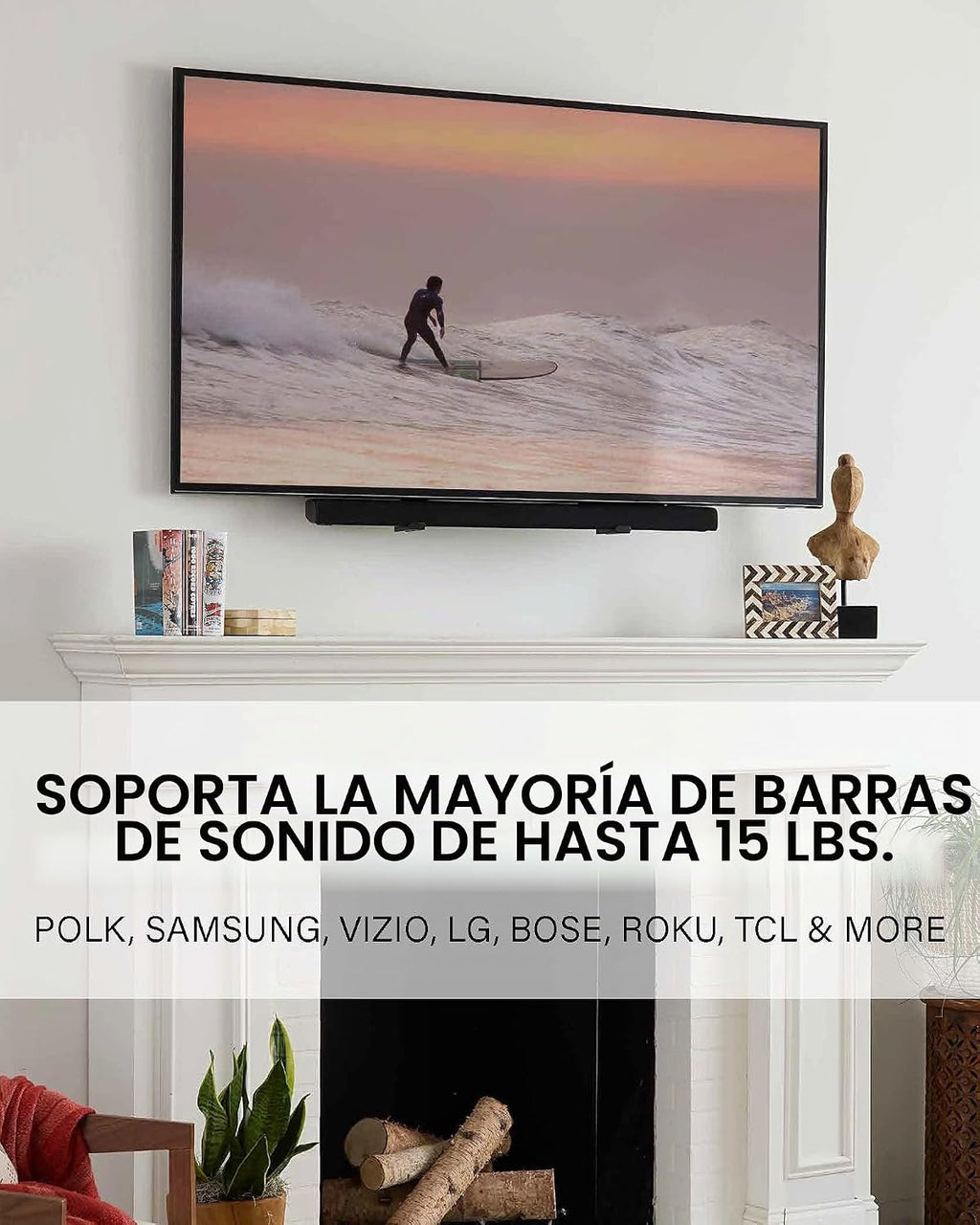 SANUS Kit de montaje universal para barra de sonido de TV para montar barras de sonido debajo del televisor - Se adapta a la mayoría de las barras de sonido de hasta 15 libras - Fácil instalación y