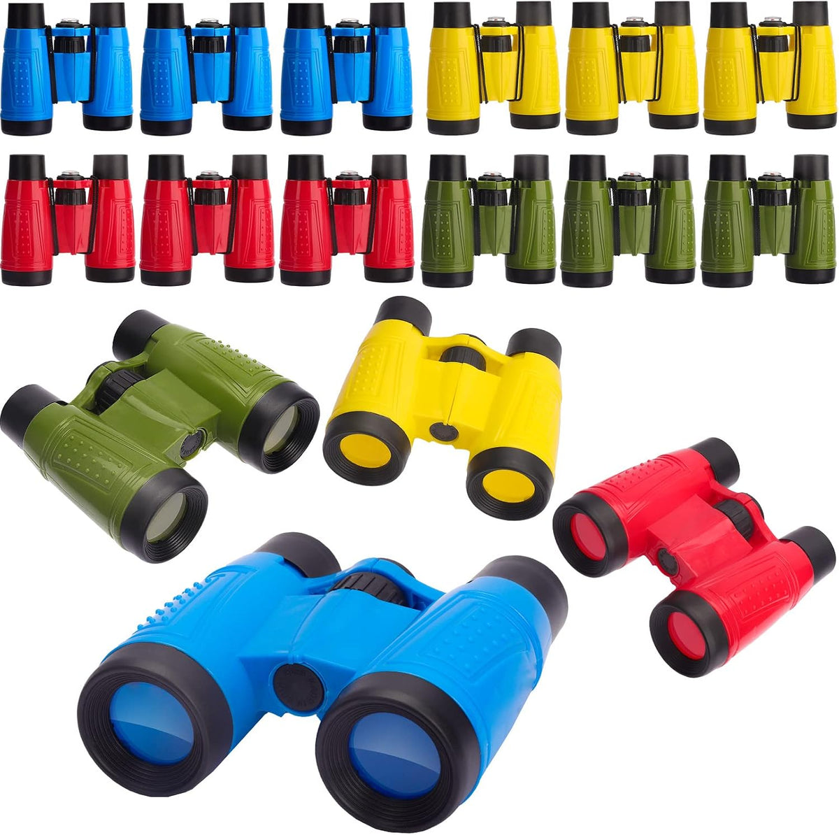ASONA 24 prismáticos para niños con cuerda para el cuello, binoculares de juguete a granel, juguetes de exploración de la naturaleza, safari, selva, animales, recuerdos de fiesta para observación de aves, camping, caza, suministros de senderismo
