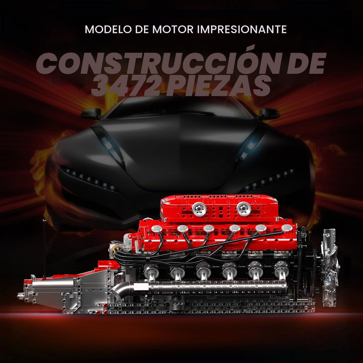 Mould King Kit de modelo de motor V12 que funciona – Juego de bloques de construcción de mini motores motorizados con batería y cambio de marchas, juguete STEM de construcción de automóviles para adultos, kit de ingeniería mecánica de bricolaje (más de