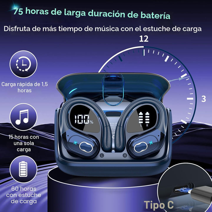 Aptkdoe - Auriculares inalámbricos 75 horas Bluetooth 5.4 para depo...