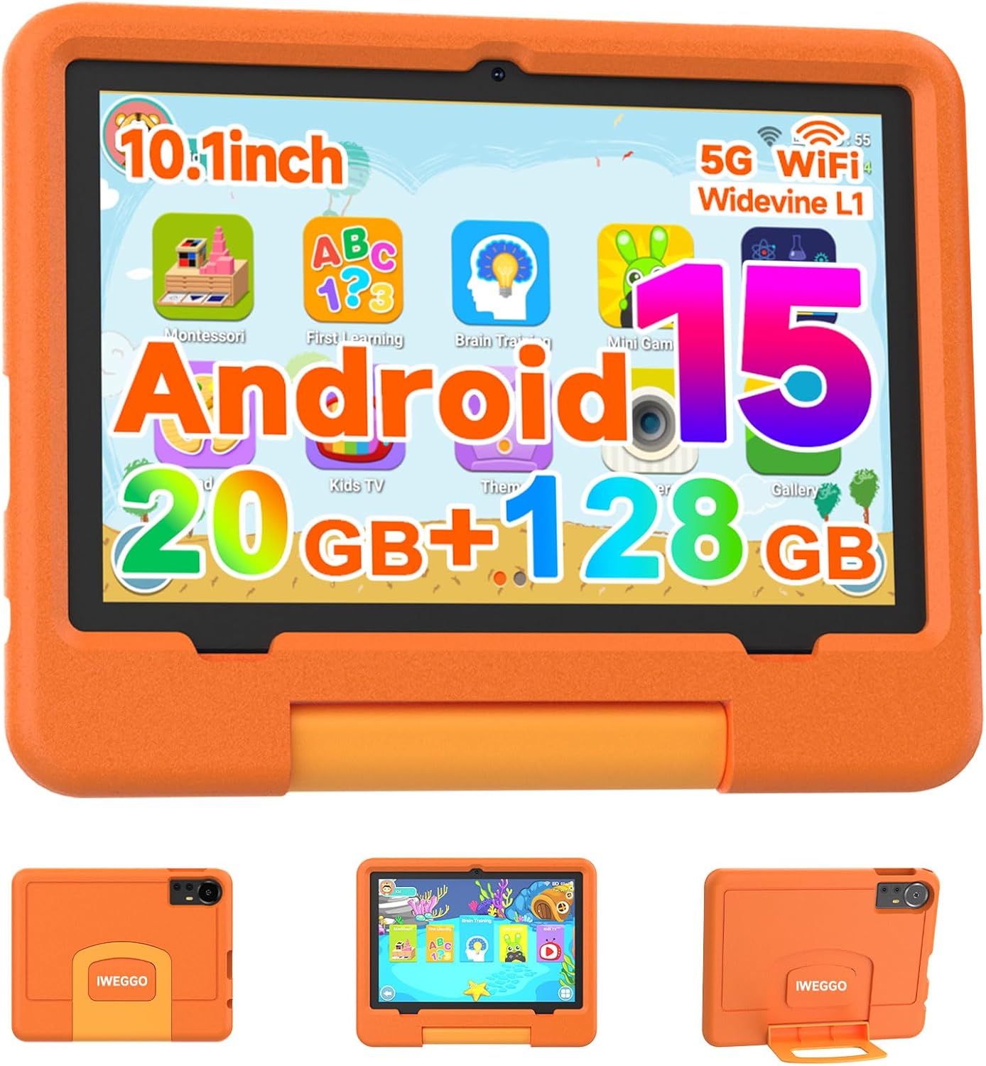 IWEGGO Tablet Android 15 para niños con estuche EVA, tablet de 10 p...