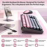 Teclado y mouse inalámbricos, MOFII con teclas redondas retro de 10...