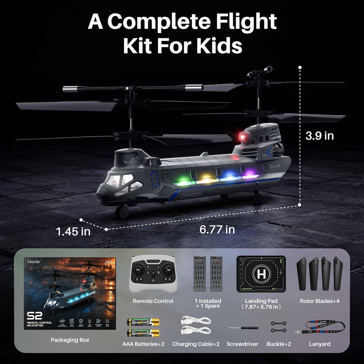 Geyiie Helicóptero RC con rotor en tándem con controles de una sola tecla