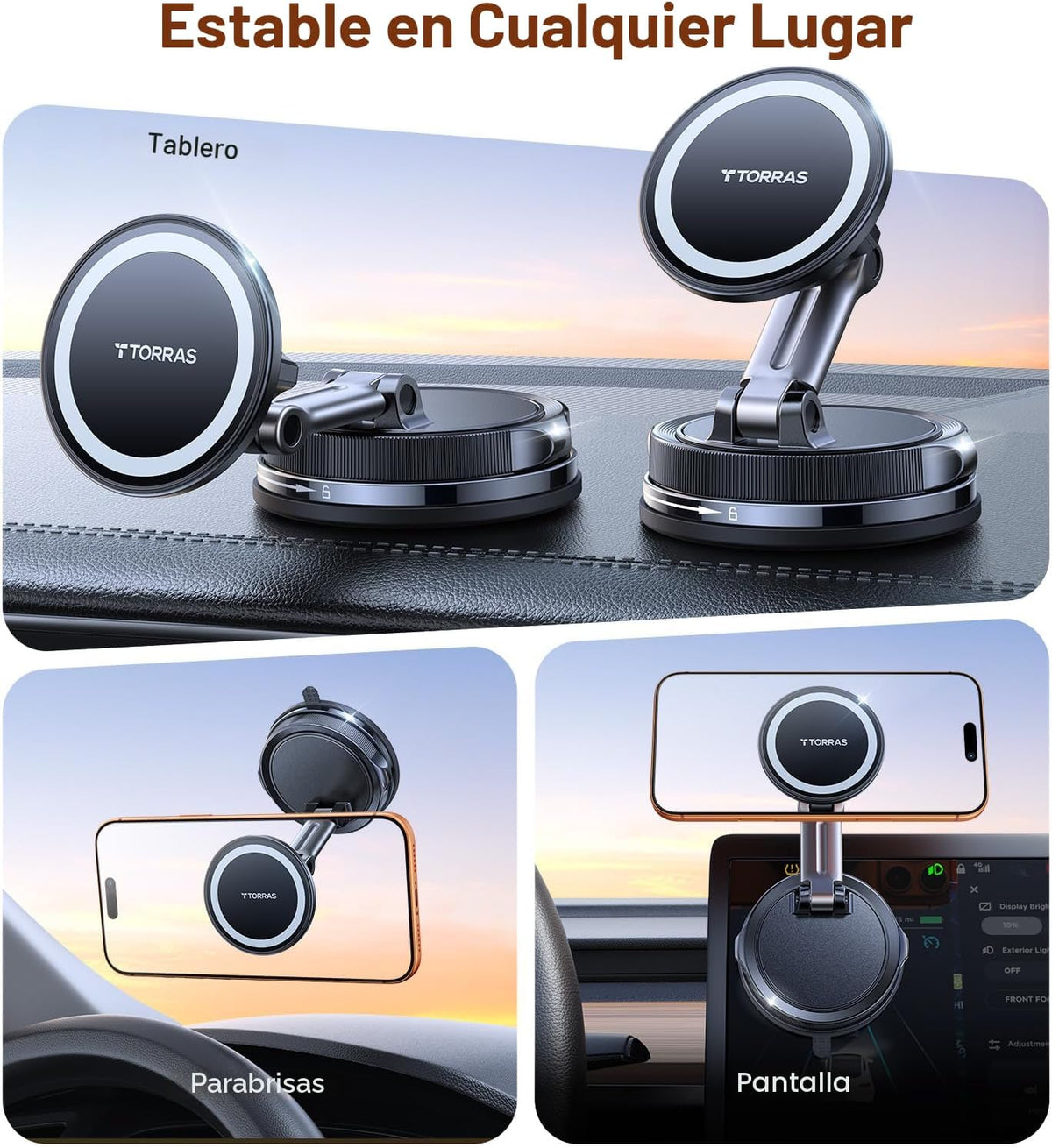 TORRAS - Aspiradora Magsafe 2026 para montaje de automóvil 【98+LBS de succión más fuerte y ultra imán】 Soportes magnéticos para teléfono para tu automóvil, soporte de teléfono ajustable de 360° para